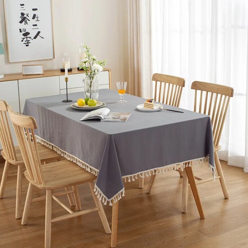 Tablecloths Fabric Tassel Tablecloth Dust-Proof Table Cover for Kitchen Tabletop - Imagen 8 de 37