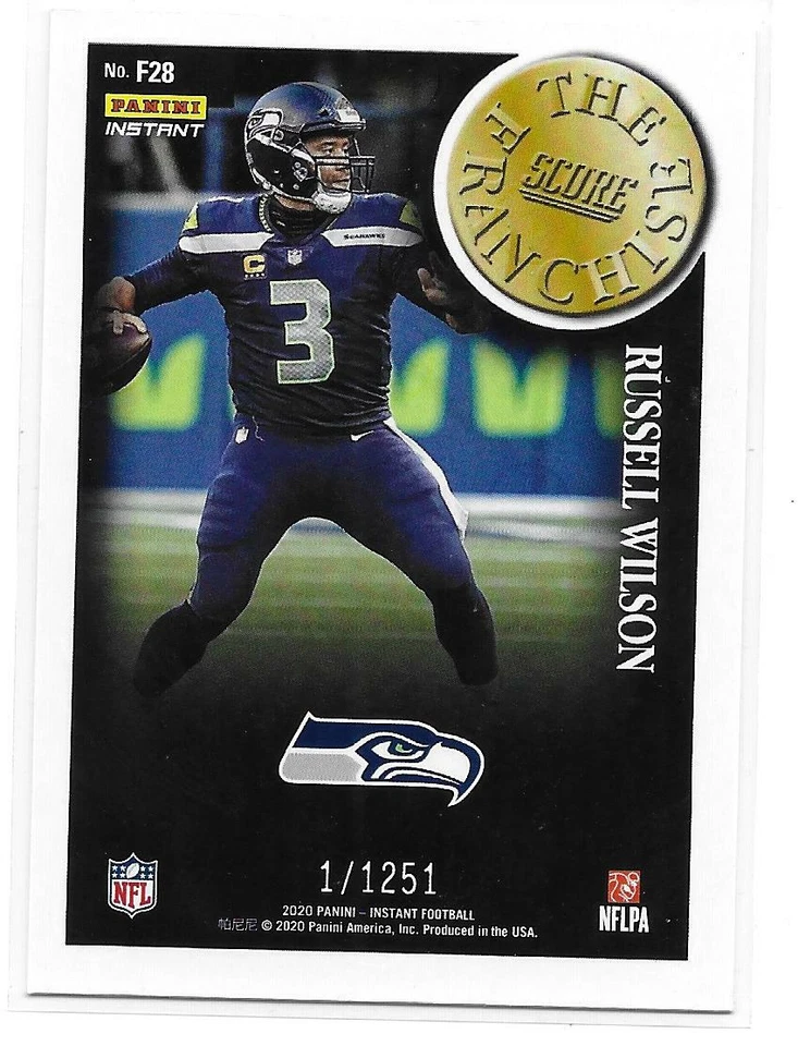 2020 Panini Instant Russell Wilson Score The Franchise LP Card /1251 - Image 2 of 2