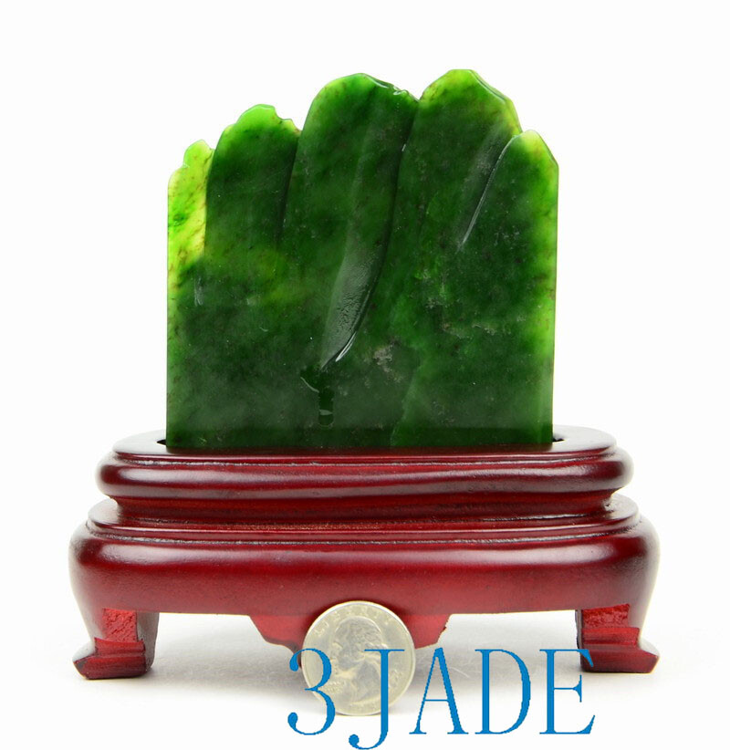 Natural Green Nephrite Jade Mountain Statue /Carving /Sculpture