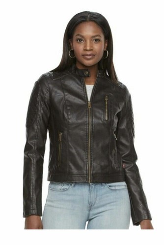 Levi's BROWN Women's Faux Leather Moto Racer Jacket, L 882713704075 | eBay