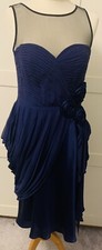 Coast Evening Occasion Dress 100% Silk Size UK 10 - 12 Midnight Blue Mesh Bodice