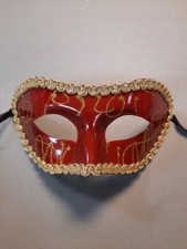 Wide Dark Red Gold Mardi Gras Masquerade Party Value Mask