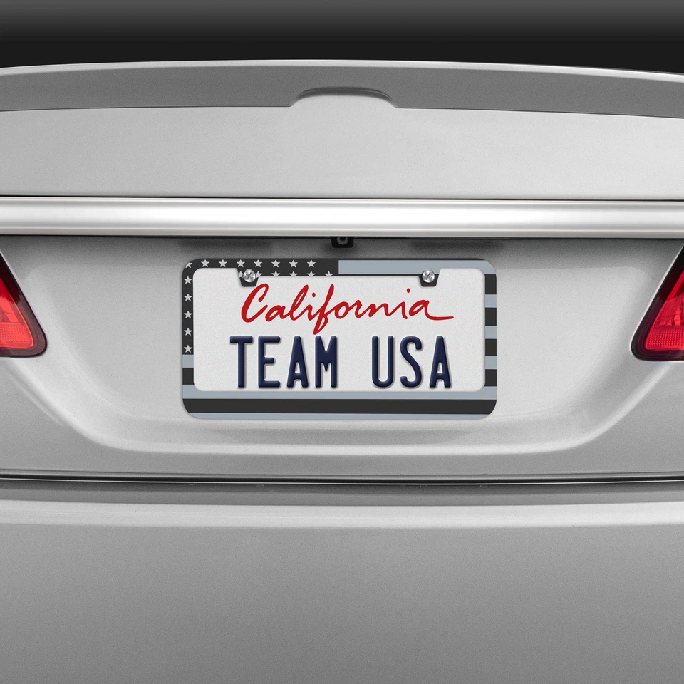 2X Marco de matrícula universal de metal mate de acero inoxidable bandera de Estados Unidos Foto 4 de 4