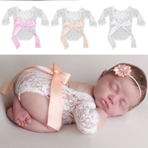 Photo Shoot Clothes Big Bow Bodysuit Lace Romper Newborn Photography Props - Picture 1 of 15