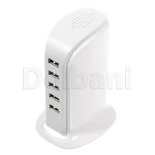 New white USB TOWER CHARGING HUB 5 PORT, SV DC, 4 AMP