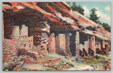 Vintage Manitou Springs Cliff Dwellings & Phantom Cliff Colorado Linen Postcard