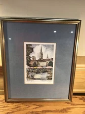 Framed Etching Munched Viktualien Market Colored Artist Signed Framed Matted