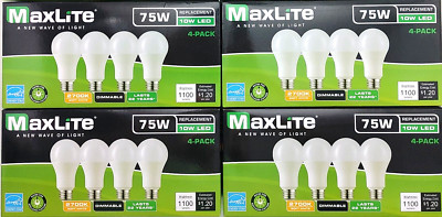 16 MaxLite A19 LED Bulbs 75W Eq 10W Dimmable 2700K Soft White 1100 Lumens
