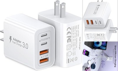 Cubo de cargador USB C de 40W, bloque de carga rápida de enchufe de pared de 2 .