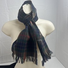 Vtg HUTZLERS Maryland 100 Pure Wool Scarf Green  Blue Plaid Scotland 10" X 54"