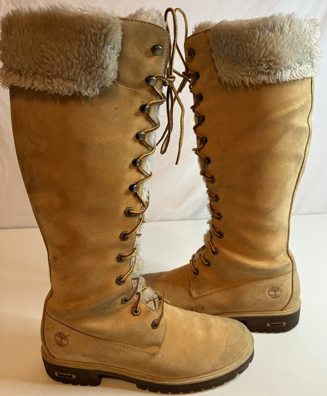 Stivali invernali donna Timberland alti 15” linea pelliccia scamosciata stringati misura 9 5M 67350