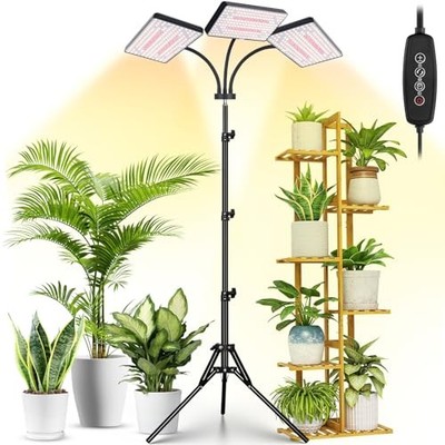 Grow Lights for Indoor Plants with Stand, 642 LEDs Full Spectrum Tri-Head