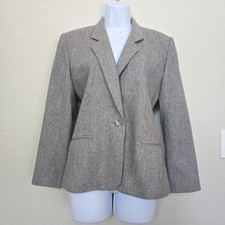 Vintage 90s Liz Claiborne Wool Blend Classic Blazer Coat Gray size 2 Petite