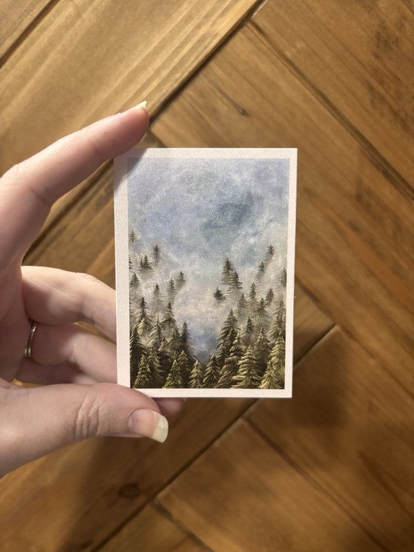 ACEO Original PRINT of Trees in Fog by Alex May Art - Artist Trading Card