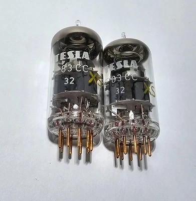 2 x E83CC Tesla tubes 1974 gold pins NOS tested strong ecc83 12ax7 ecc803s - Image 1 of 2