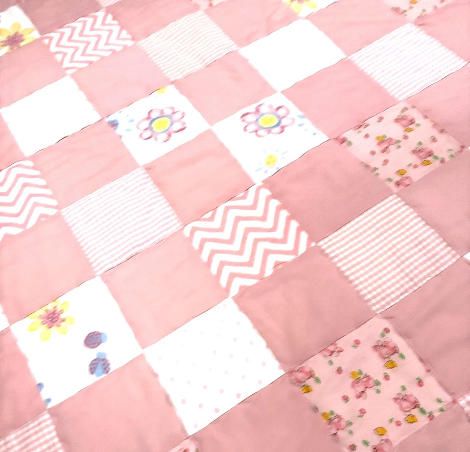 Edredón para bebé hecho a mano rosa retazos manta para cuna 40" x 40" niñas súper suave NUEVO Foto 2 de 4
