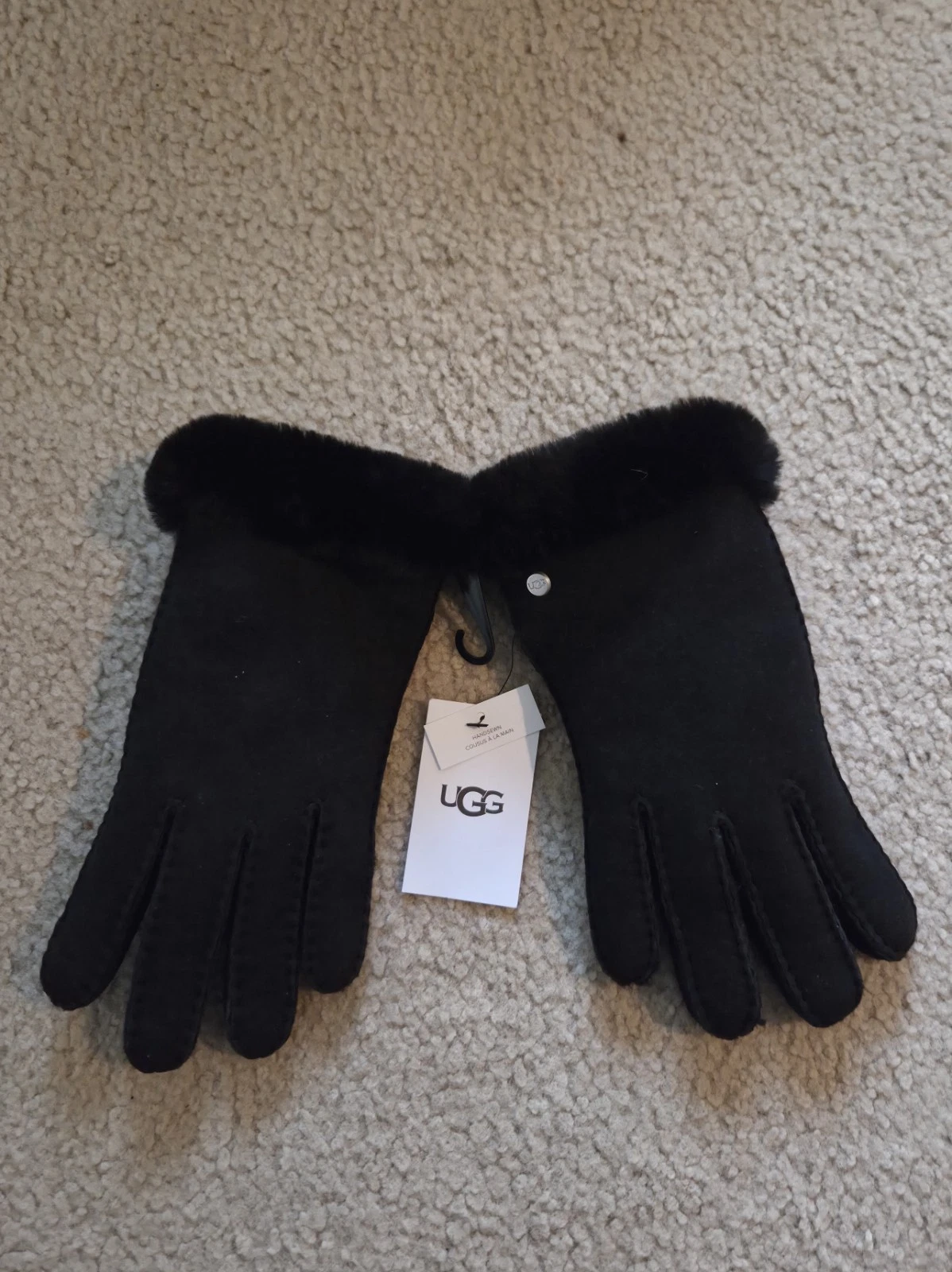 Ugg Women’s Leather Gloves Sheepskin With Fur Foil Black Large