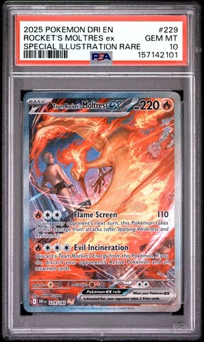 2025 POKEMON DRI EN-DESTINED RIVALS #229 TEAM ROCKET'S MOLTRES EX PSA 10