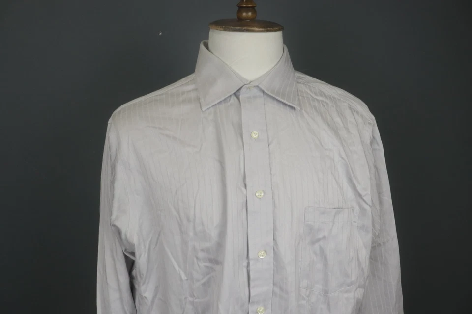 DONALD J. TRUMP Gray Striped Cotton Long Sleeve Collared Dress Shirt Sz 34 / 35 - Image 2 of 4