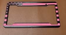 American Flag License Plate Frame Pink & Black 3D Raised