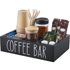 ALELION Coffee Station Organizer with Removable Dividers - Wood Bar Accessories