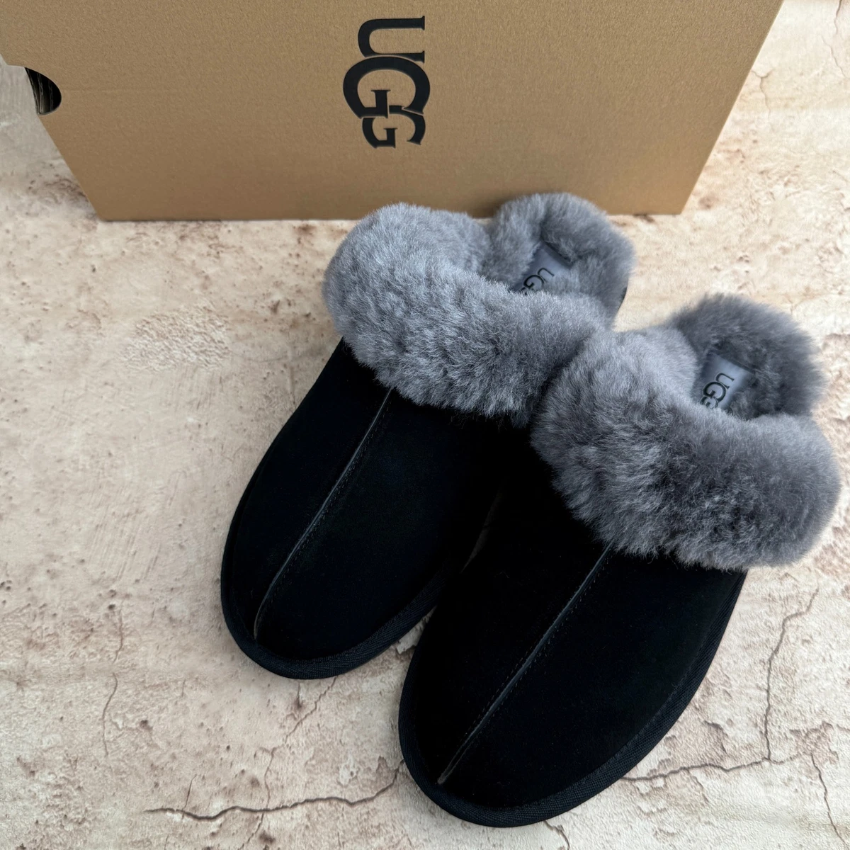 UGG Black Suede Slip-On Moccasin Slippers with Silver Stitch Trim UGG Slip On Black Slippers for Women for sale - eBay main image 2