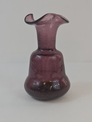 Art Glass Small Amethyst Crackle Glass Vessle Bud Vase Handblown