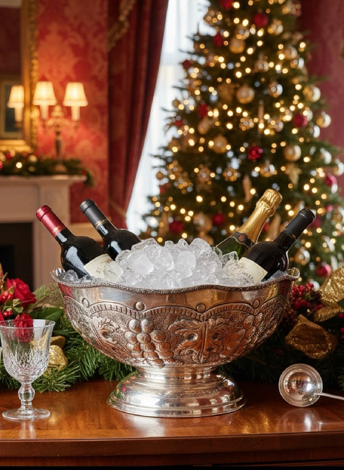 Repousse Punch Bowl 12 英寸 d 蛇形边缘复古中心装饰品 — 第 2/4 张图片