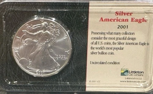 2001 American Eagle Walking Liberty Silver Dollar Littleton packaged Reverse