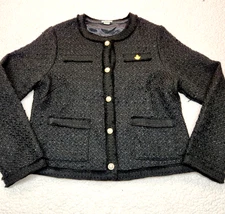 Ivy Storehouse Women’s Medium Tweed Cardigan Jacket Black Pearl Button Bouclé...