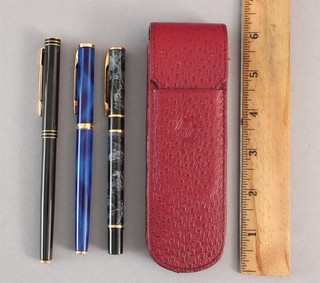 3 Vintage WATERMAN 18K Gold 750 Nib Fountain Pens w/ Original Leather Case NR