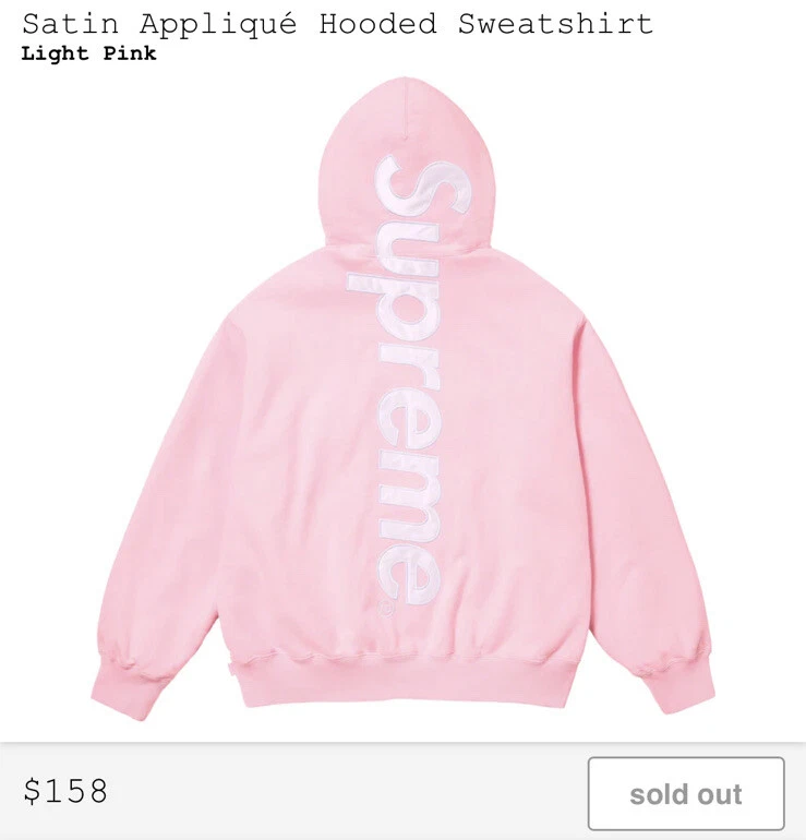 Supreme Satin Appliqué Hooded Sweatshirt Pink Size M