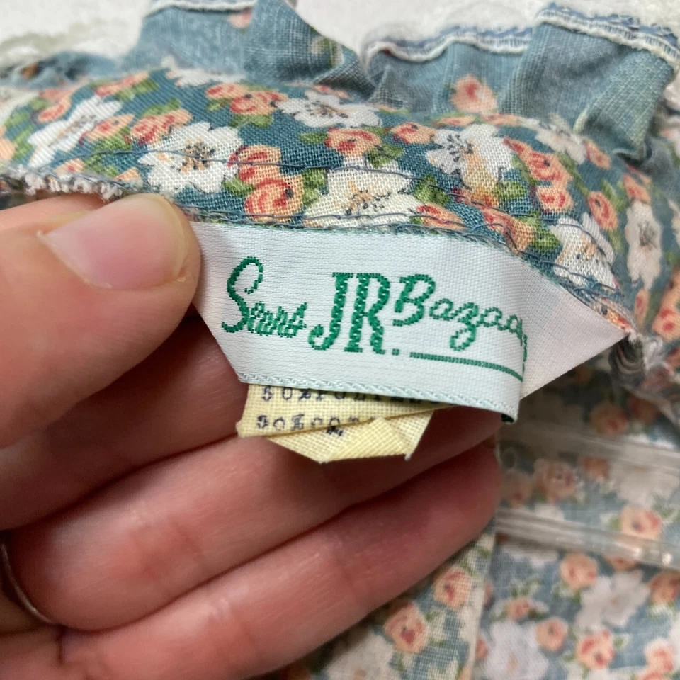 Vestido Pradera Encaje Floral Vintage NOS 70s Sears JR BAZAAR L/S Volantes Verde Talla 9 Foto 2 de 4