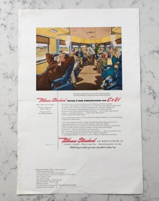 VINTAGE PULLMAN STANDARD RR WERBEDRUCK CHARLES FREY AGENCY C & EI CHICAGO