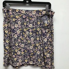 Elodie Womens A Line Skirt Multicolor Floral Rayon Blend Mini Boho Zip L New