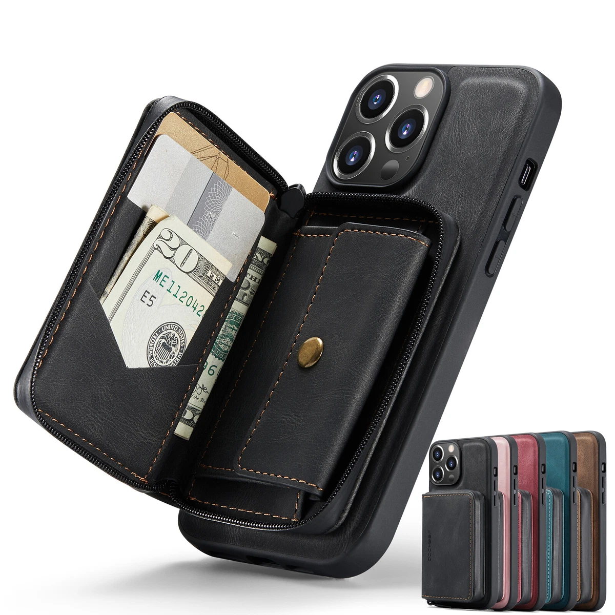 Iphone 13 Pro Max Wallet Case,pu Leather Zipper Handbag,detachable