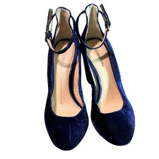 Gianni Bini Blue Velvet Ankle Strap 3.5" Heel Size 7M