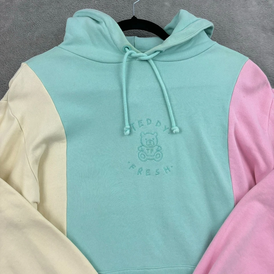 Sudadera con Capucha Teddy Fresh Para Hombres M Pastel Brillante Color Bloque Logo Años 90 Foto 3 de 4