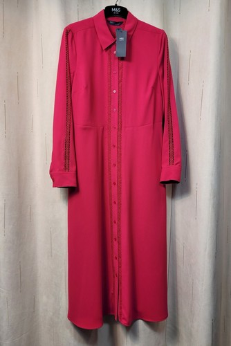 M&S Long Sleeve LACE TRIM Silky SHIRT DRESS ~ Size 10 ~ PINK - Picture 8 of 8