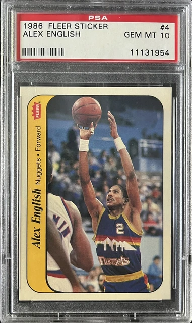 1986-87 Fleer Basketball Sticker #4 Alex English PSA 10 GEM MINT Nuggets HOF