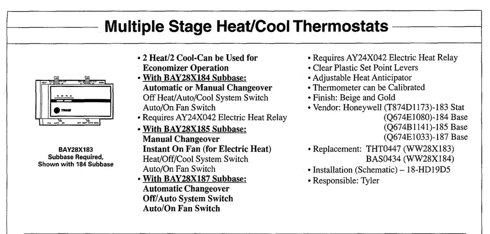Trane BAY28X183 Heat-Cool Thermostat 24V Control - Image 3 of 3
