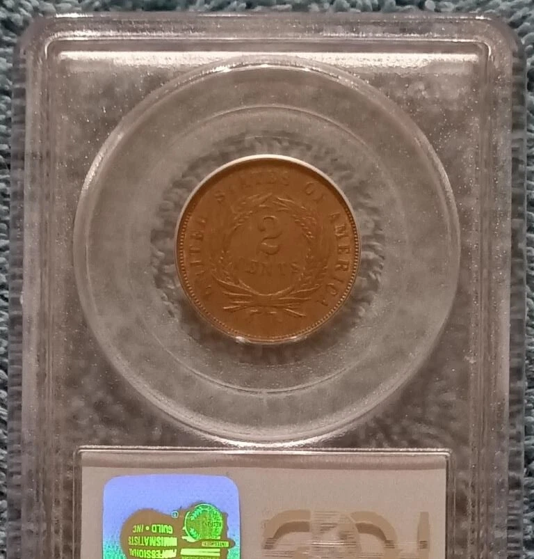 1865 Two Cents, PCGS MS-64 BN, Fancy 5, with significant red lustre - Image 3 of 4