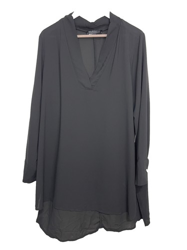EIoquii Gr. 20 High Low Bluse Tunika schwarz V-Ausschnitt Pullover Polyester Neu mit Etikett