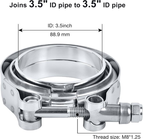 8X Exhaust Downpipe 3.5" Vband Clamp Male/Female Flange Kit SS304 stainles Steel - Picture 3 of 6