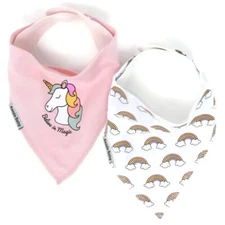 NWT Baby Bandana Style Bibs Unicorn & Rainbows 2-pack Bandabib