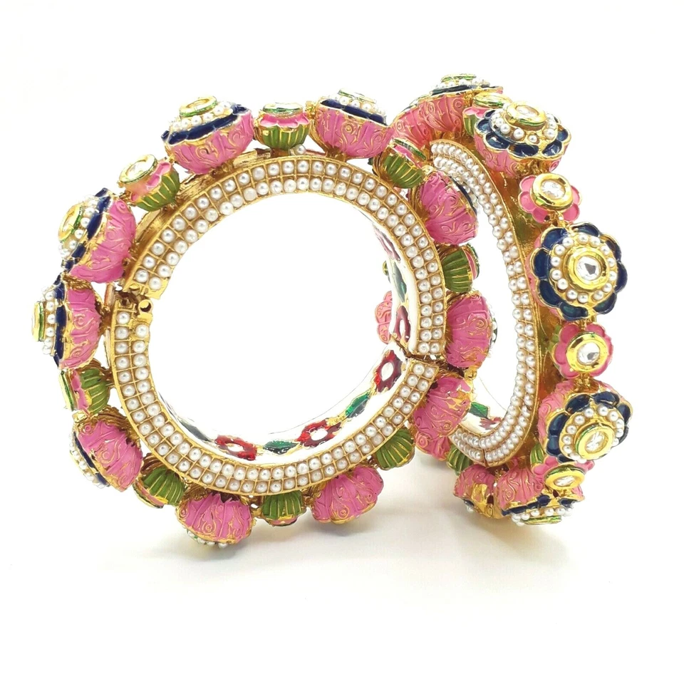 Bollywood Pakistanische Indisch Goldfarben Braut Kundan Armreif Armband Schmuck - Bild 3 von 4