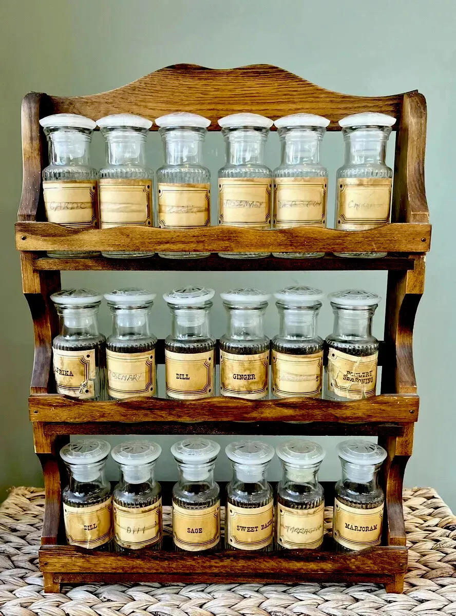 Vintage Spice Jars and Rack