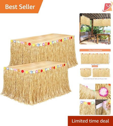 2 Pack Hawaiian Grass Table Skirt Polyester 9ft for Luau Party Decorations