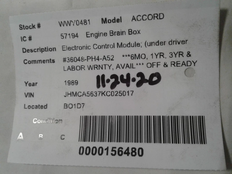 Módulo de control del motor usado se adapta a: Honda Accord 1989 módulo de control electrónico y Foto 3 de 4