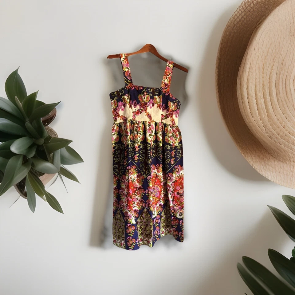 Винтажный 1960-х 1970-х годов пейсли цветной Midi ремень через плечо SunDress многоцветный S/M - Изображение 4 из 4